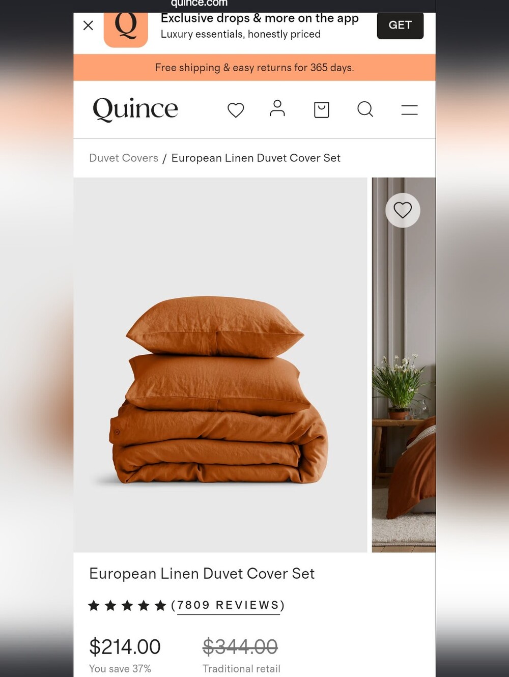Quince 100% Linen Duvet Cover Set Terracotta King Cali